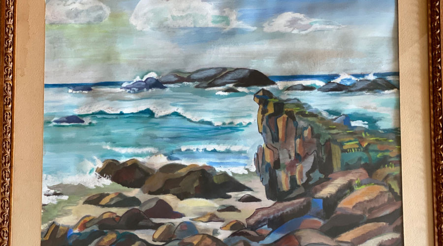 painting of California ocean shoreline by Norma Hodges Vollmar