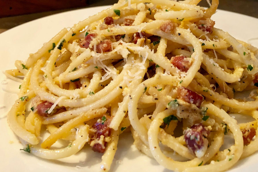 Bucatini pasta carbonara