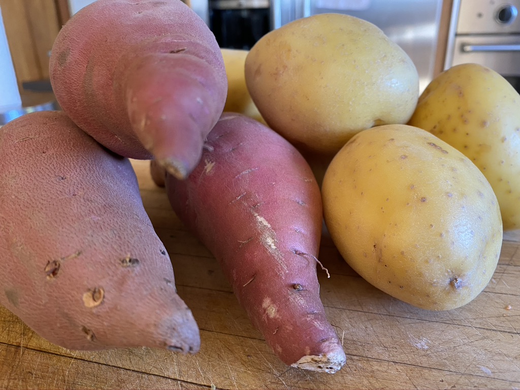 beauregard sweet and Yukon Gold potatoes