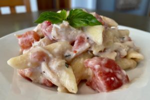 baked penne tomato béchamel sauce & basil