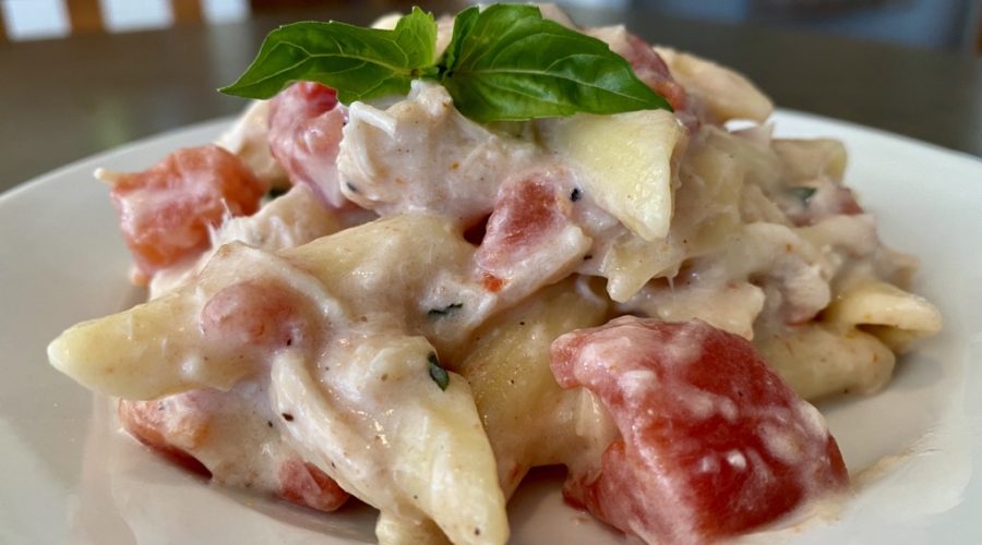 baked penne tomato béchamel sauce & basil