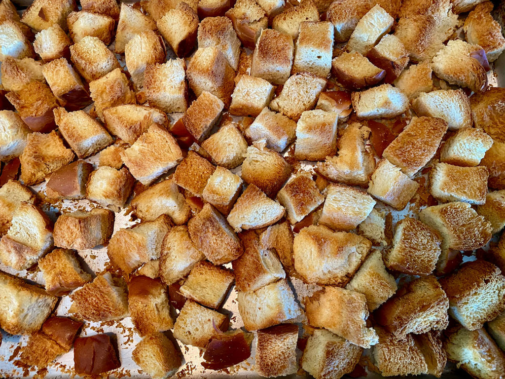 cubed challah for bread pudding