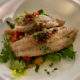 Sole Meunière over Warm White Bean, Roasted Tomato & Arugula Salad with Crispy Shallot – Caper Vinaigrette