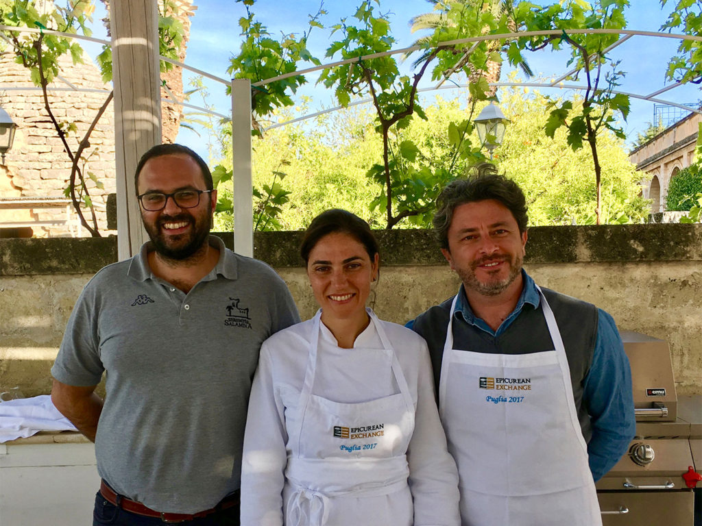 Augusto (right) with siblings Chiara and Filippo De Miccolis Angelini, owners of Masseria Salamina, Fasano