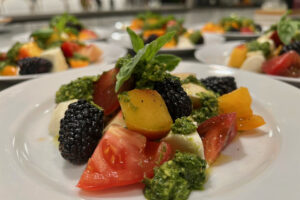 Heirloom Tomato, Nectarine, Mozzarella, & Blackberry Salad with Sweet Basil Pesto