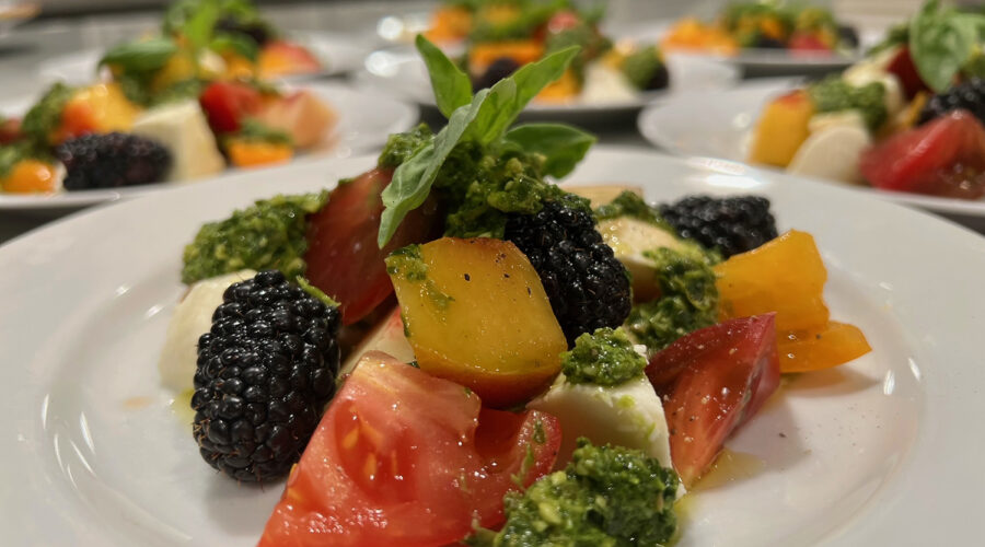 Heirloom Tomato, Nectarine, Mozzarella, & Blackberry Salad with Sweet Basil Pesto