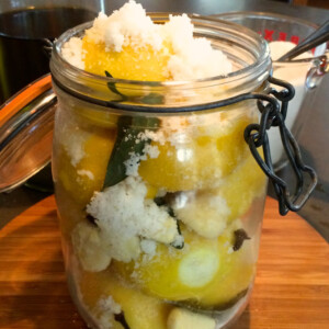 place preserved lemon ingredients in jar