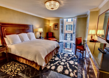 The rooms are all "superior" and "interior"– quiet and well-appointed. Hotel Mazarin guestroom